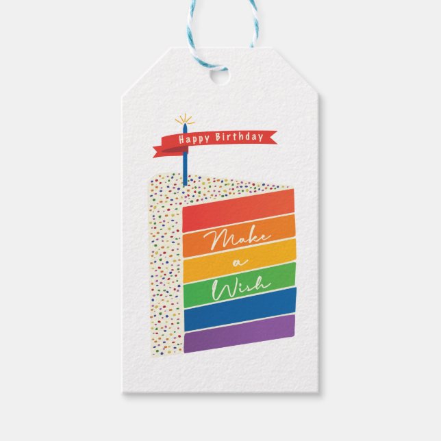 Rainbow Cake Happy Birthday Make a Wish Geschenkanhänger (Vorderseite)