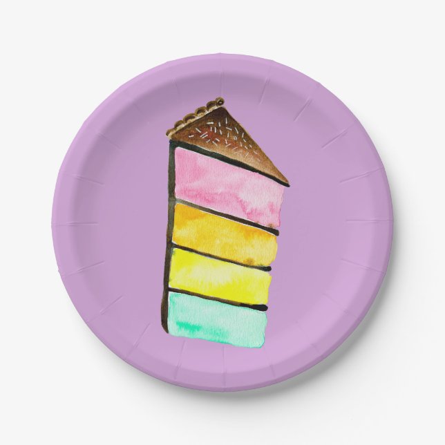 Rainbow Cake Wasserfarbe niedlich Pappteller (Vorderseite)
