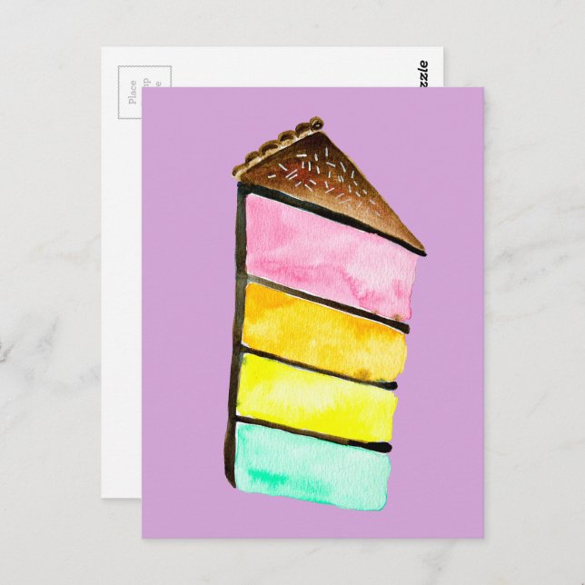 Rainbow cake yu Aquarell niedliche Kunst Postkarte (Vorne/Hinten)