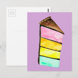 Rainbow cake yu Aquarell niedliche Kunst Postkarte