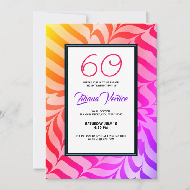 Rainbow Calligraphy Psychedelic Tiger Stripes Einladung (Vorderseite)