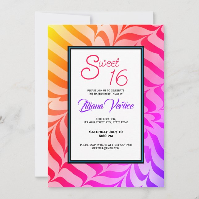 Rainbow Calligraphy Psychedelic Tiger Stripes Einladung (Vorderseite)