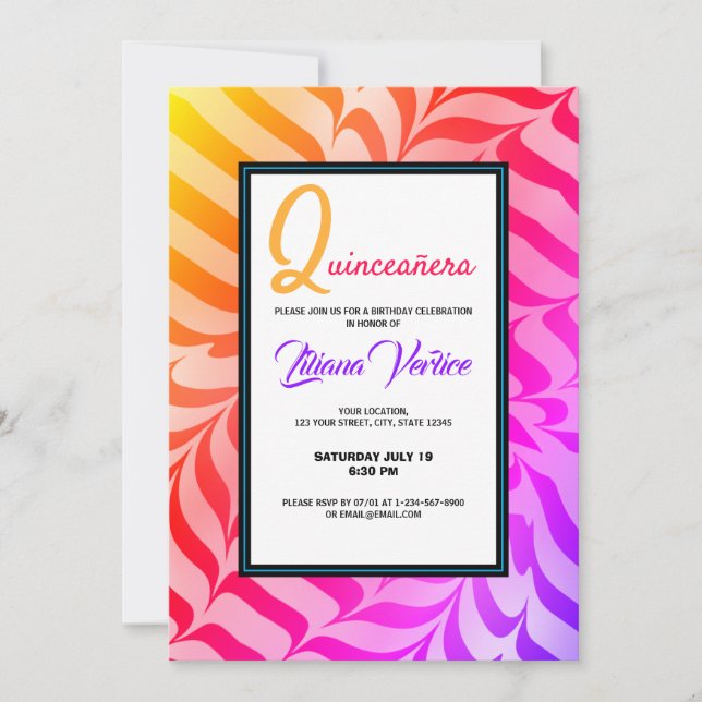 Rainbow Calligraphy Psychedelic Tiger Stripes Einladung (Vorderseite)