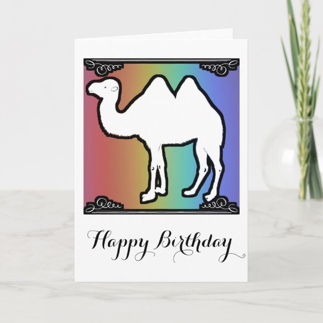 Rainbow Camel Birthday Card Karte (Vorderseite)