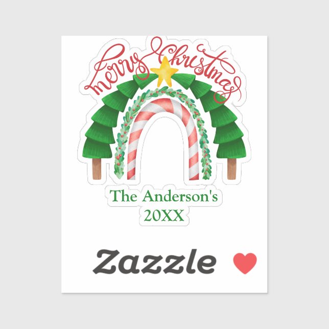 Rainbow Candy Cane Red Green Weihnachtsbaumen Aufkleber (Blatt)