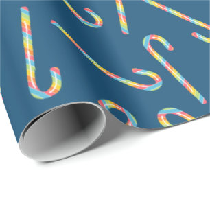 Rainbow Candy Canes Dark Blue Christmas Geschenkpapier