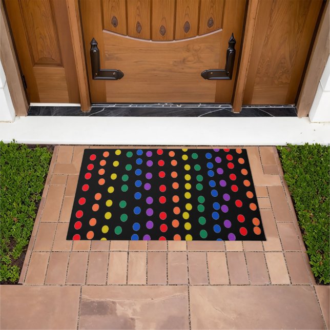 Rainbow Candy Dots auf Schwarz Fußmatte (Außenbereich)
