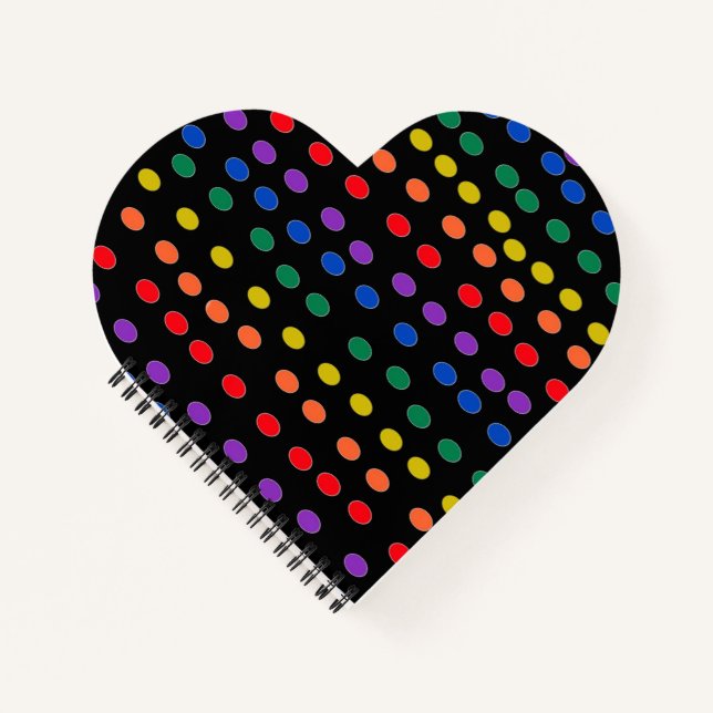 Rainbow Candy Dots auf Schwarz Notizbuch (Vorderseite)