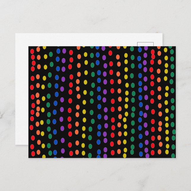 Rainbow Candy Dots auf Schwarz Postkarte (Vorne/Hinten)