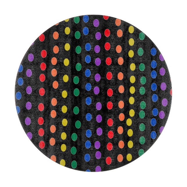 Rainbow Candy Dots auf Schwarz Schneidebrett (Vorderseite)