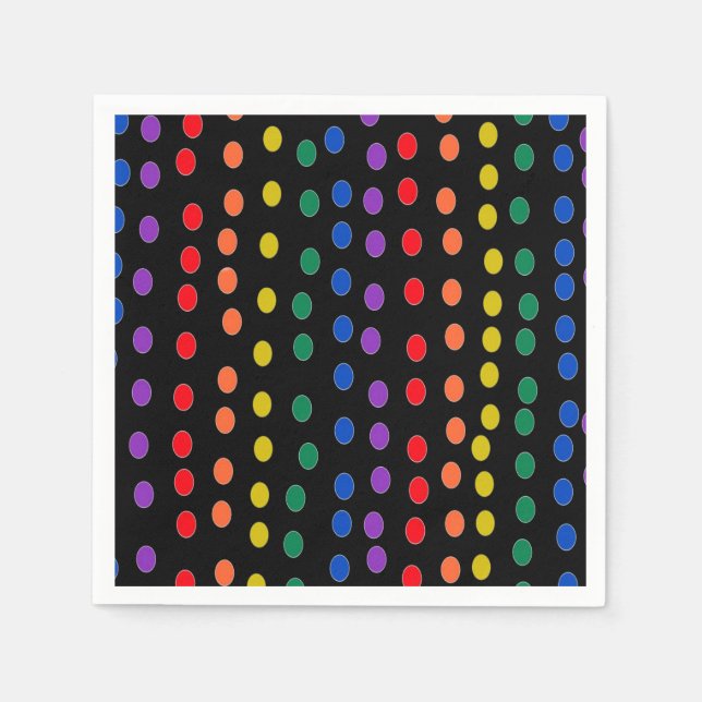 Rainbow Candy Dots auf Schwarz Serviette (Vorderseite)