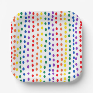 Rainbow Candy Dots auf Weiß Pappteller