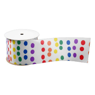 Rainbow Candy Dots auf Weiß Satinband