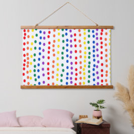 Rainbow Candy Dots auf Weiß Wandteppich Mit Holzrahmen