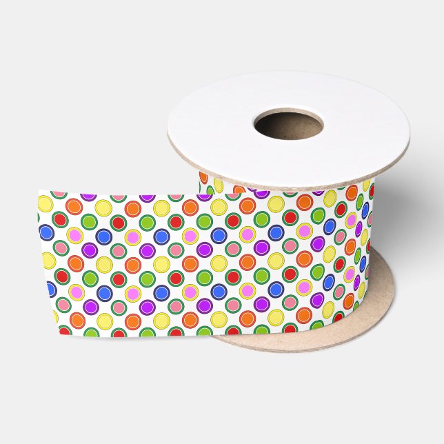Rainbow Candy Jelly Fruit Colored Polka Dots White Satinband (Spule)