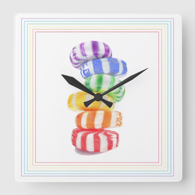 RAINBOW CANDY Square Wall Clock Quadratische Wanduhr (Vorderseite)