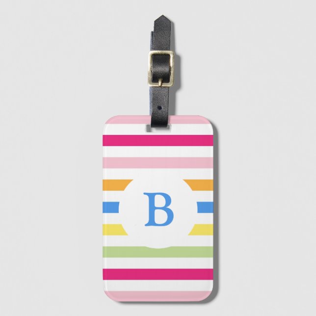 Rainbow Candy Stripes Modern Monogram Gepäckanhänger (Vorderseite Vertikal)