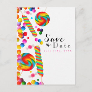 Rainbow Candy Sweet Birthday Party Save the Date Ankündigungspostkarte