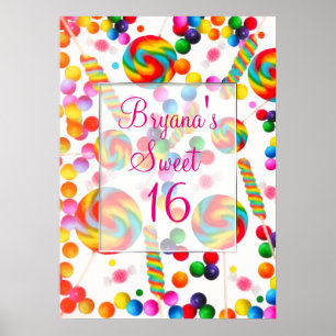 Rainbow Candyland Birthday Party Banner Poster