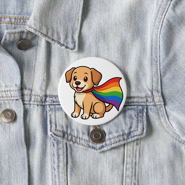 Rainbow Cape Puppy - LGBTQ++ Pride Design Button (Beispiel)
