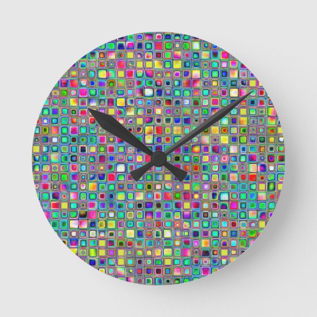 Rainbow 'Carnival' Textured Mosaic Tiles Pattern Runde Wanduhr (Vorderseite)