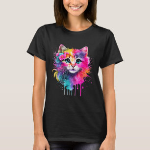 Rainbow Cat A Watercolor Paint Colorful Blume Cu T-Shirt