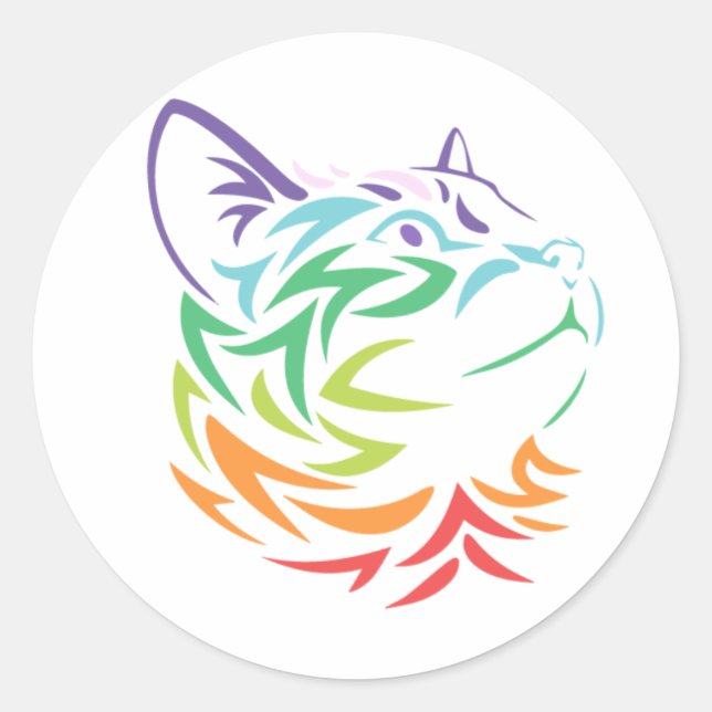 Rainbow Cat Art Runder Aufkleber (Vorderseite)