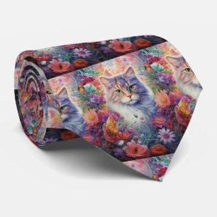 Rainbow Cat Blume Boho Krawatte