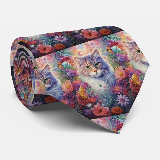 Rainbow Cat Blume Boho Krawatte (Gerollt)