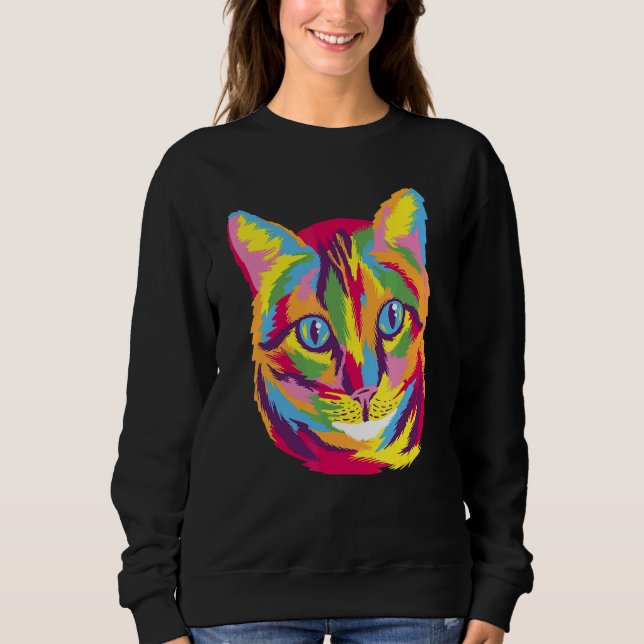 Rainbow Cat Cool Retro Spaß Seltsame Bizarre Kunst Sweatshirt (Vorderseite)