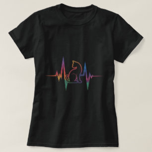 Rainbow Cat Heartbeat Line T - Shirt