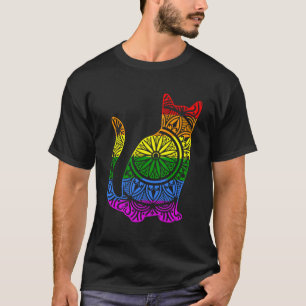 Rainbow Cat Kitty Mandala Lotus Blume Yoga Medita T-Shirt