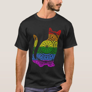 Rainbow Cat Kitty Mandala Lotus Blume Yoga Medita T-Shirt
