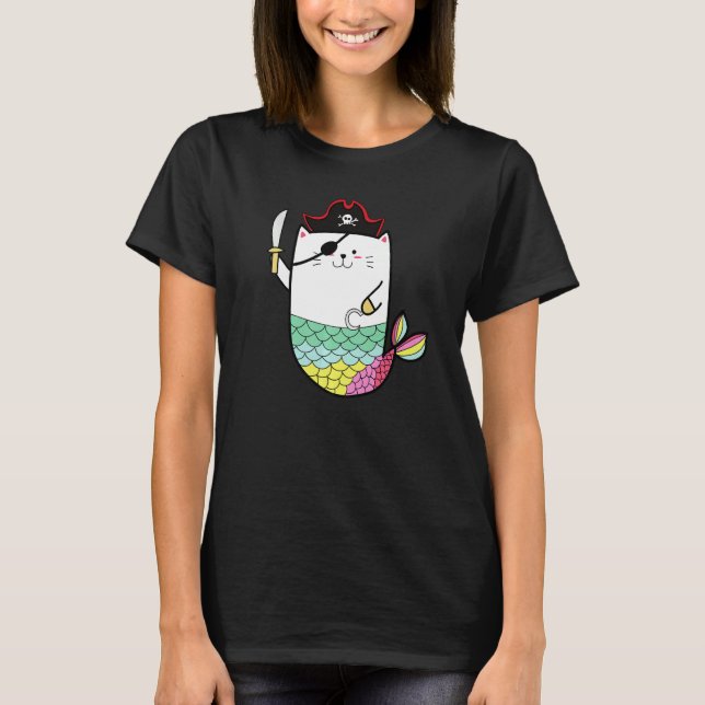 Rainbow Cat Mermaid mit einem Halloween-Piratencos T-Shirt (Vorderseite)