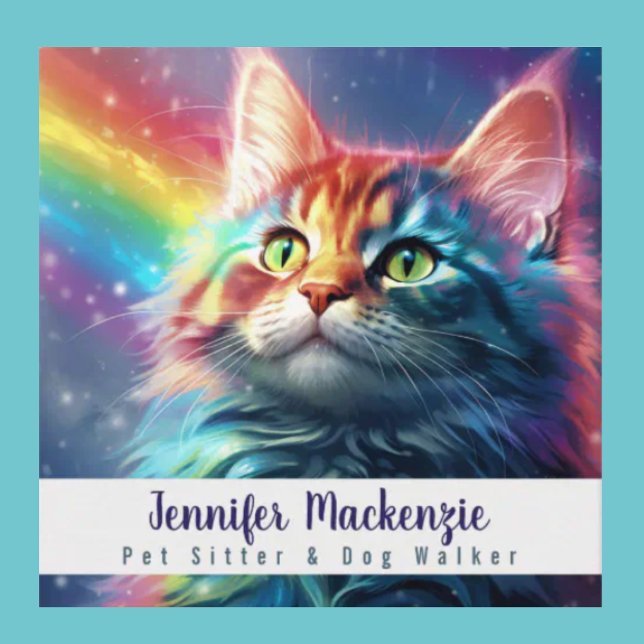 Rainbow Cat Pet Sitter und Dog Walker Quadratische Visitenkarte (Von Creator hochgeladen)