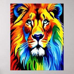 Rainbow Cat, Rainbow Lion Illustration Art Poster