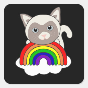 Rainbow Cat Sweat Cats for Kids Siamcat Quadratischer Aufkleber