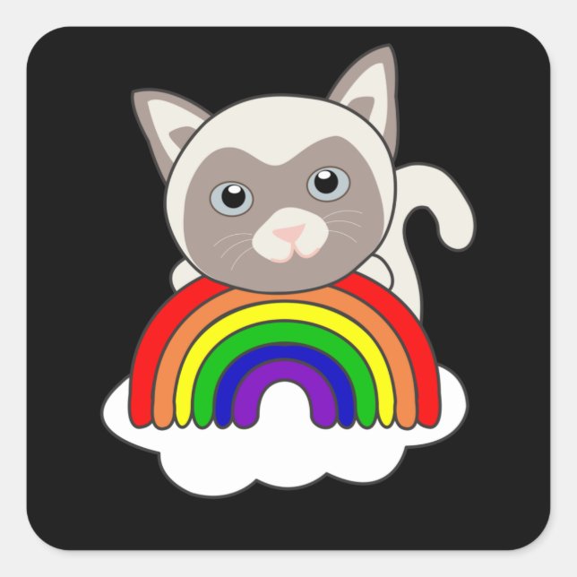 Rainbow Cat Sweat Cats for Kids Siamcat Quadratischer Aufkleber (Vorderseite)