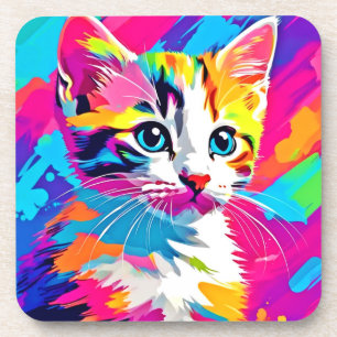 Rainbow Cat: Vivid Portrait Getränkeuntersetzer