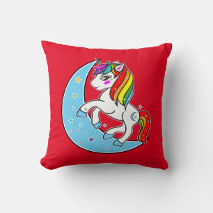 Rainbow Celestial Blue Moon & Stars Unicorn Kissen