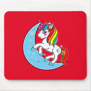 Rainbow Celestial Blue Moon & Stars Unicorn Mousepad
