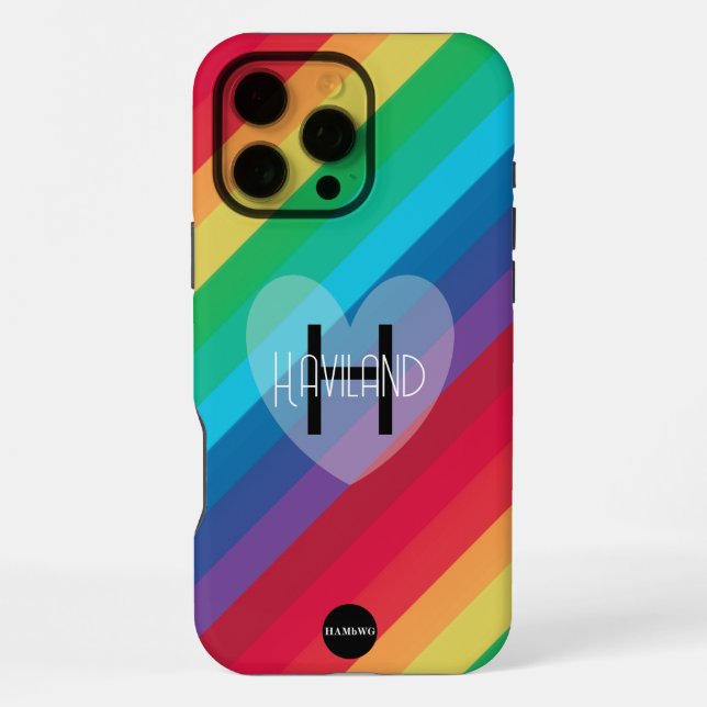 Rainbow Cell Phone Case mit Herzname HAMbWG iPhone Hülle (Rückseite)