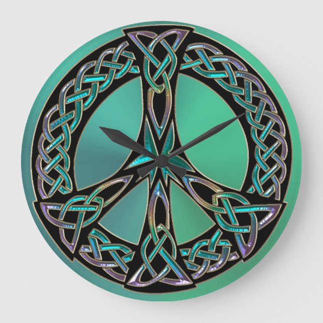 Rainbow Celtic Knot Peace Sign Clock Große Wanduhr (Vorderseite)