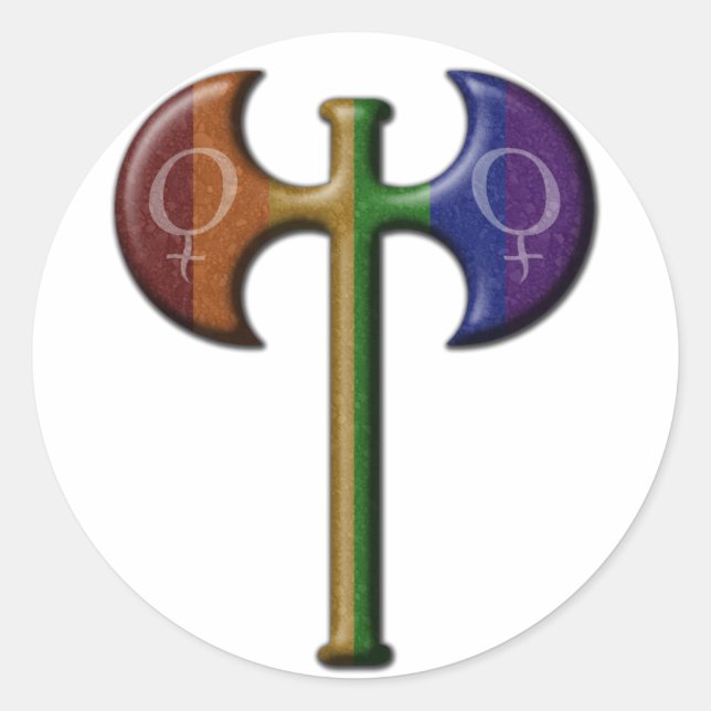Rainbow Cfarbred Lesbian Pride Labrys Runder Aufkleber (Vorderseite)