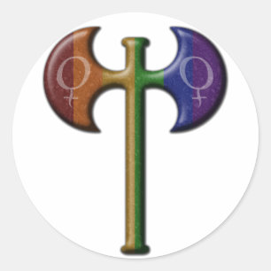 Rainbow Cfarbred Lesbian Pride Labrys Runder Aufkleber
