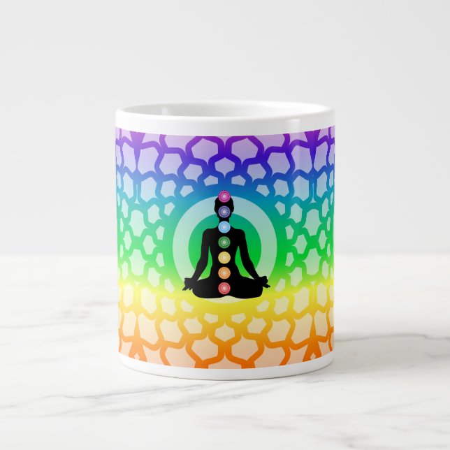 Rainbow Chakra Yoga Jumbo Tasse Sacred Geometry Ar (Vorderseite)