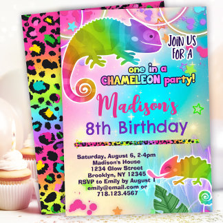 Rainbow Chameleon Birthday Party Einladung