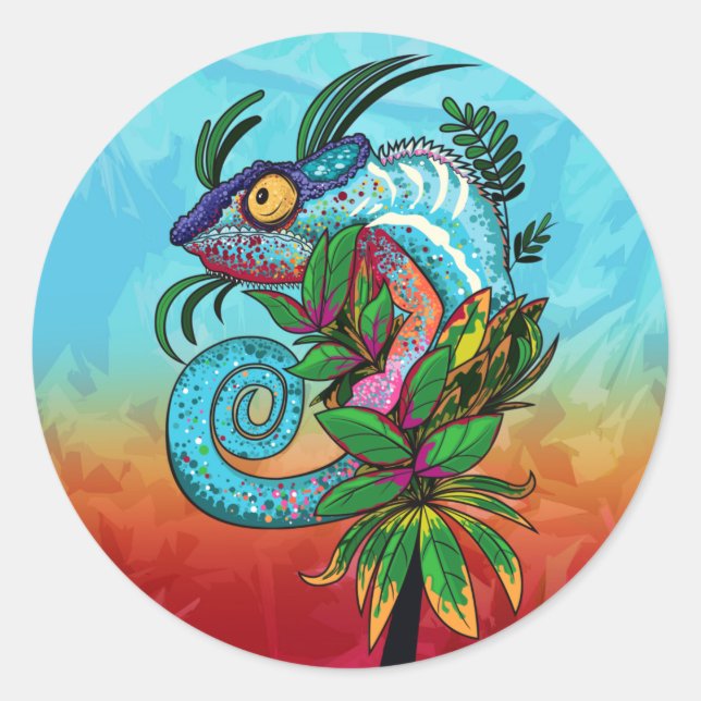 Rainbow Chameleon Runder Aufkleber (Vorderseite)