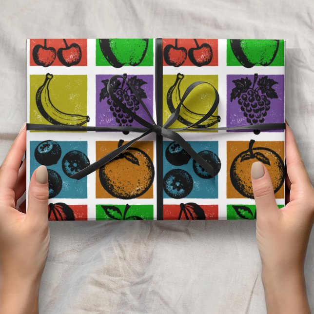 Rainbow Checker Fruit Stamps Wrapping Paper Geschenkpapier (Von Creator hochgeladen)