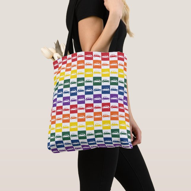 Rainbow Checkerboard Mini Cooper Tote Bag (Von Nahem)